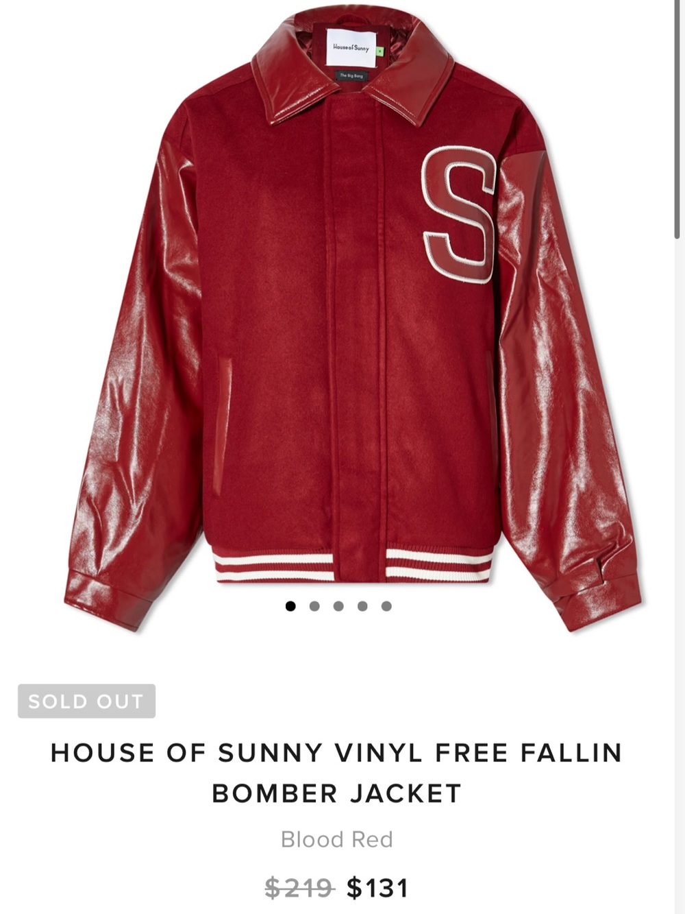 House of Sunny Vinyl Free Fallin Bomber Jacket unisex size XL